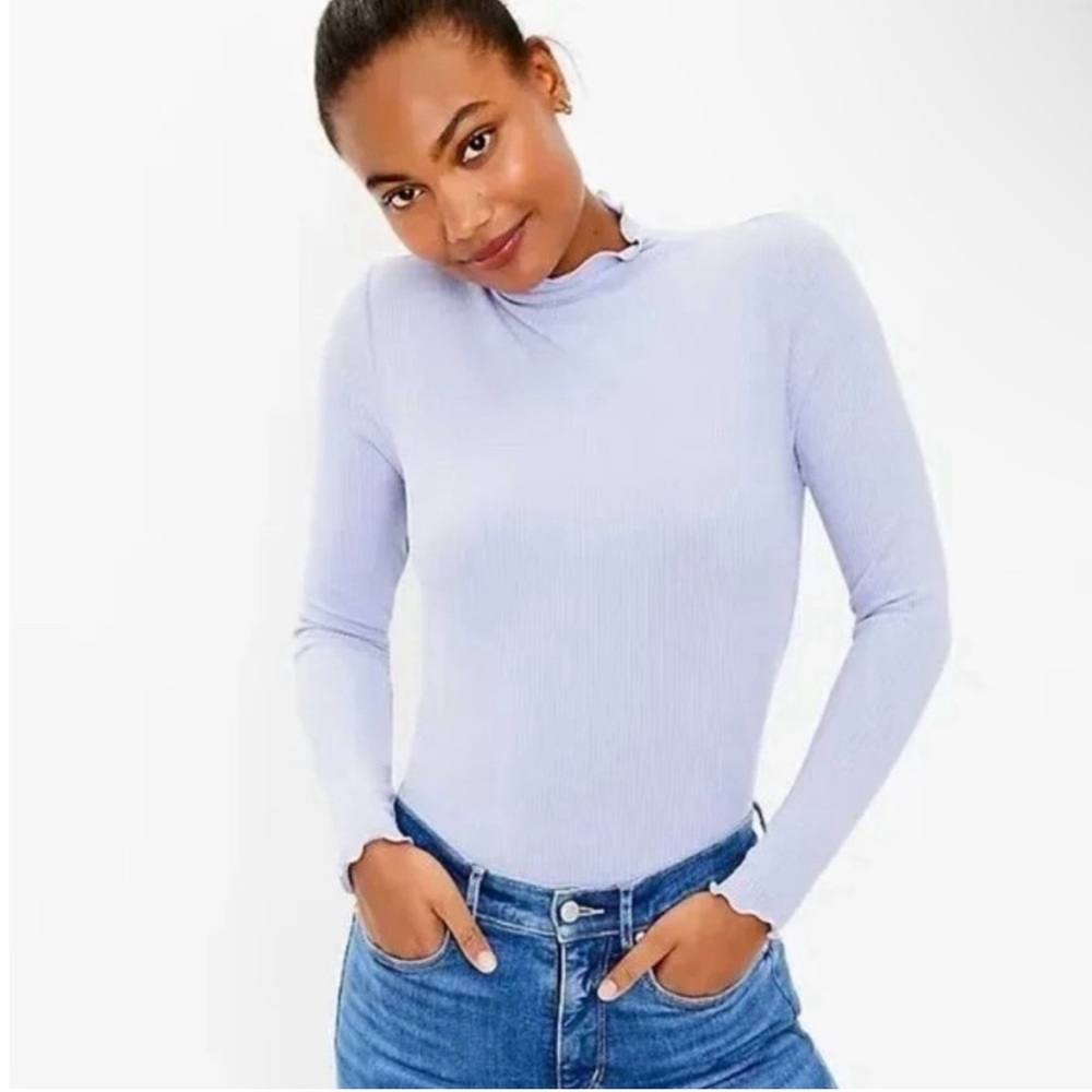 Loft Ribbed Ruffle Mock Neck Top